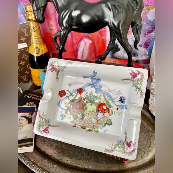 Rare Vintage GUCCI Floral Designer Dish Tray Collectible Home Decor Ashtray GG - Picture 7 of 9